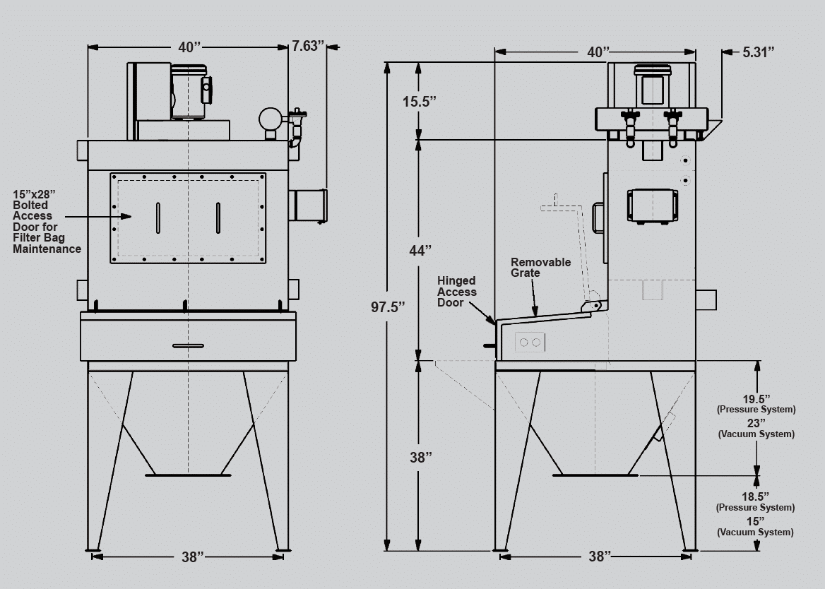 Bag Break Stations 2 Standard bag dump dimensions